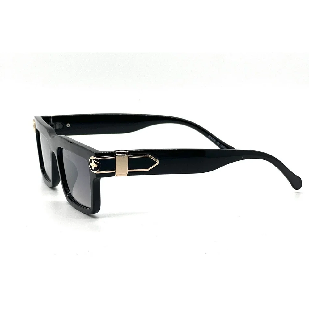 Men's Black Luxury Sunglasses Square Frame Gold Accent Gradient Lens 2025 Lentes